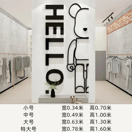 Cartoon Bear Wall Sticker with Hello Letter Acrylic Mirror Wall Decal Self-adhesive DIY Living Room Bedroom Home Decor