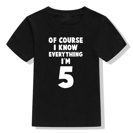 Of Course I Know Everything I'm 4/5/6 Kids Funny Birthday T Shirt Toddler Boys Girls Short Sleeve Tshirt Children Casual Tops