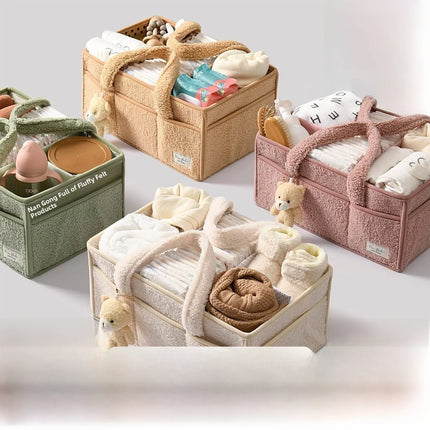 Large Capacity Plush Diaper Storage Bag Handheld Travel Essential Mommy Bag Baby Supplies