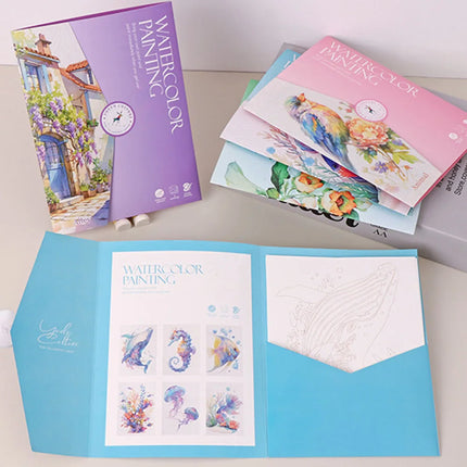 6 Sheets Watercolor Painting Kit with Brushes Paints and Coloring Book Draw Art School Stationery Gift for Boys Girls Travel Toy