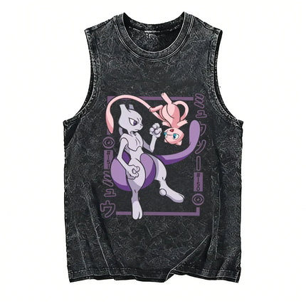 2026 Anime Men's Tank Top Pokemon Oversized Vintage Washed Vest Man Sleeveless Shirt Summer Y2k Clothes T Shirts Gym Clothes