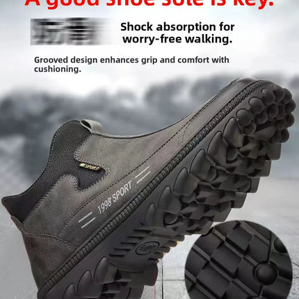 Men's Winter Casual Shoes Thickened Fleece Lined Waterproof Leather Surface Warm Wear Resistant Work Shoes Slip on round Toe
