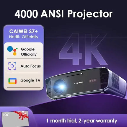 CAIWEI S7+ 4K Ultra HD Projector Video 4000 ANSI Home Theater Android for Movies Auto Focus Smart TV Beam Projectors for Outdoor