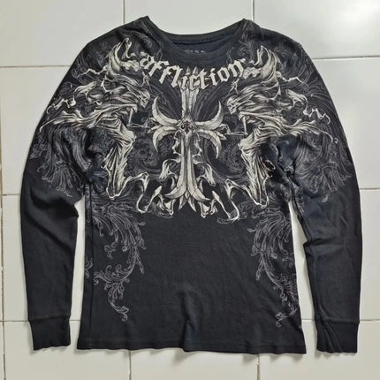 Fashionable men's autumn personalized skull letter print micro elastic comfortable long sleeved T-shirt outdoor street style top