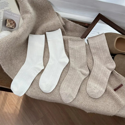 1/6pairs Cashmere Wool Socks Women's Winter Thicken Warm Black White Pack Set Thermal Japanese Fashion Solid Color