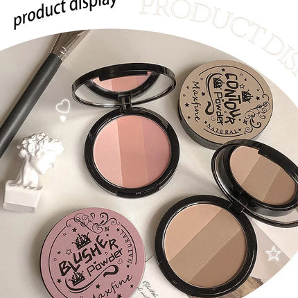 3 in1 Three Colors Powder Tray Blush Contouring Waterproof Long Lasting Delicate Natural Face Makeup