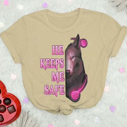Vintage Wolf Print T Shirt For Couple "He Keeps Me Safe She Keeps Me Wild" Women Men Harajuku Husband Wife Anniversary Tshirts