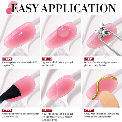 AWStorG 5 in 1 Glue Gel Reinforcement Gel No Wipe Top Coat Nail Art  Soak Off UV Gel Varnish 3D Chrome Design Super Diamond Gel