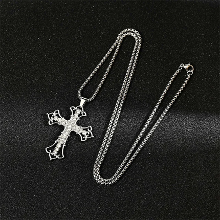 Vintage Cross Pendant Necklace Unisex Versatile Simple Long Sweater Chain Hip Hop Accessory