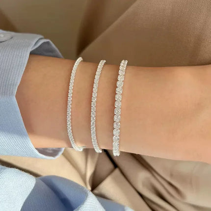 Sale 925 Sterling Silver Color Bracelets Full AAA Zircon Austrian Crystal Femme Women Link Chain Fine Jewelry Bangles Wholesale