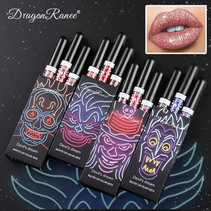 Lip Gloss in a Box of Three, Pearlescent Lipstick in a Non-Stick Cup, Shiny Purple and Black Lip Gloss Set