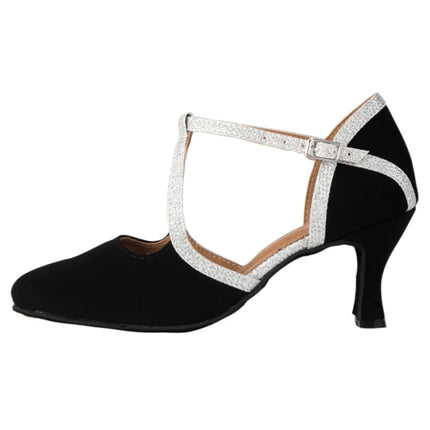 New Latin Dance Shoes Ladies Salsa Tango Ballroom Party High Heels Black Silver Summer Closed Toe Women's Shoes Dancing Shoes