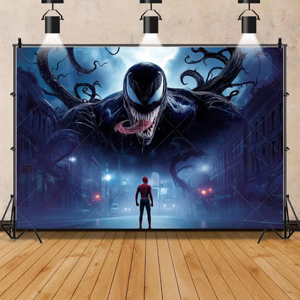 Venom Themed Photography Background Banner Carnage Dark City Backdrop Marvel Superhero Boy Birthday Party Decoration Photo Props