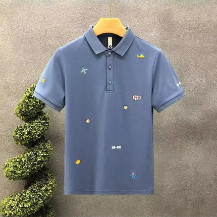 American Style Loose Short Sleeve Polo Shirt Casual Turn-down Collar Top for Men Summer New Arrival Comfortable Breathable Tee
