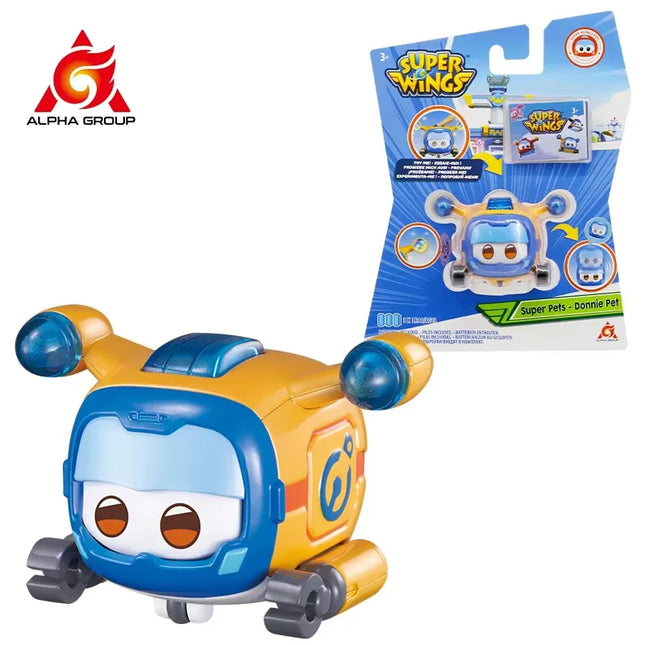 Super Wings Super Pet-Tino Pet Dinosaur With Sparkling Light Slide Face to Change Emotion Kid Stackable Toy Christmas Gift