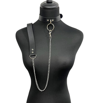 Women Sexy Mask Half Face Cosplay Leather Mask Party Mask Chain Harness Necklace Masquerade Ball Fancy Masks Punk Collar BDSM