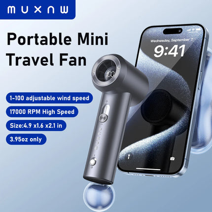 MUXNW Mini Handheld Fan 17000RPM Turbo Fan 100 Speed Settings Digital Display Rechargeable Portable Fan