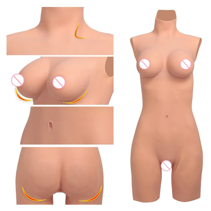 50-80kg Crossdressing Bodysuit Cosplay Silicone Bodysuit Crossdress Fake Breast  3-Pointed 88-95cm Length Crossdresser Bodysuit