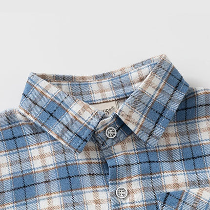 Spring Autumn Kids Plaid Long Sleeve Shirt Korean Style Boys Girls Loose Oversized Top Light Outerwear Casual Children Blouse