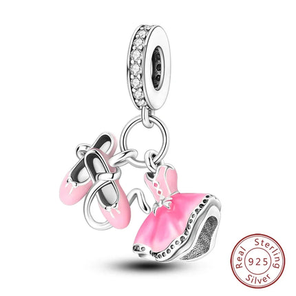 100% 925 Sterling Silver Fashion Pink Princess Skirt Bag Lipstick Charms Beads Fit Qikaola Original Bracelets DIY Jewelry Gifts