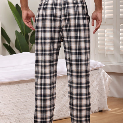3Pcs Men's 100% Cotton Plaid Pajama Sleeping Pants, Long Plaid Print Sleepwear Pajama Pants with Elastic Waist Homewear