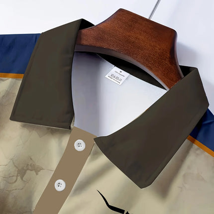 Retro Spliced Lapel Short-Sleeved Shirt Dayton Ranch Print Fashionable Spring and Summer Casual Style