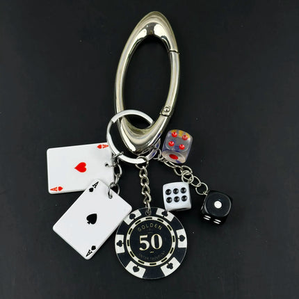 Handmade Style Casino Keychain with Dice Poker Chip Cigarette Charm Keyring for Men Streetwear Gift
