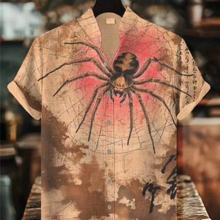 Men's Linen Short Sleeve Hawaiian Casual Vacation Stand-Up Collar Printed High-Quality Wedding And Social Occasion Shirt