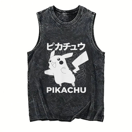 2026 Hot Pokemon Oversized Vintage Washed Vest Anime Men's Tank Top Man Sleeveless Shirt Summer Y2k Clothes T Shirts Gym Clothes