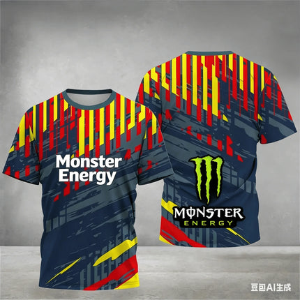 Men's summer short-sleeved sports T-shirt with 3D print of Monster Energy, quick-drying and moisture-absorbing cycling sportswear