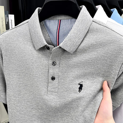 100% pure cotton high-end brand men's short sleeve polo shirt, summer fashion, original pony embroidery, golf polo, casual T-shirt