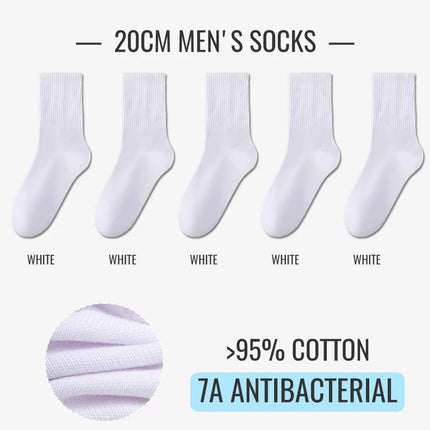 MiiOW 100% Pure Cotton Socks Men Business Dress White Black Long Sock Deodorant Antibacterial Sports Sock Running Short Sock