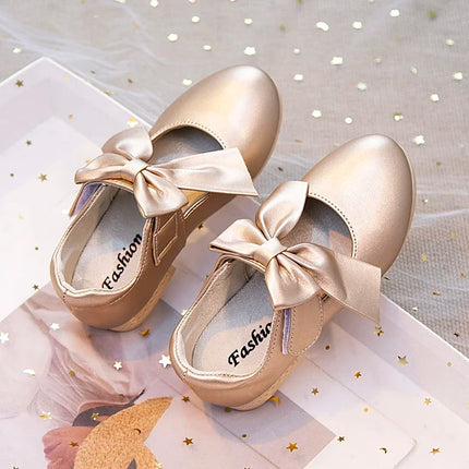 Girls Leather Shoes with Big Bow-knot Princess Sweet Classic Fashion Children Party Shoes White for Wedding Soft Anti-slippery
