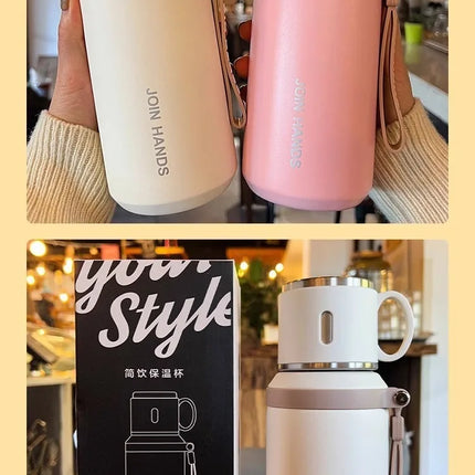 JUSTINLAU 600/800ML Thermos Cup Kitchen Vacuum Flasks with Tea Strainer Stainless Steel Portable Travel Thermal Water Bottles