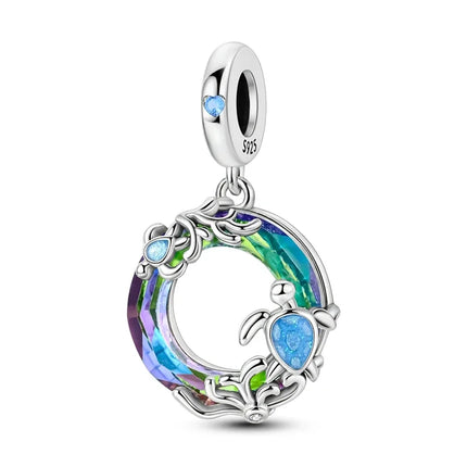 100% 925 Sterling Silver Blue Round Crystal Life Tree Angel Star Moon Pendants Charms Fit 925 Original Bracelets DIY Jewelry