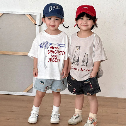 Summer Cartoon Animal Kids T-shirt 1-9T Girls Short-Sleeved Loose Boys Cotton Top with Letters Children Clothes