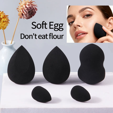 3/5PCS black makeup sponge powder puff set, a facial makeup tool that expands when exposed to water without powder sticking