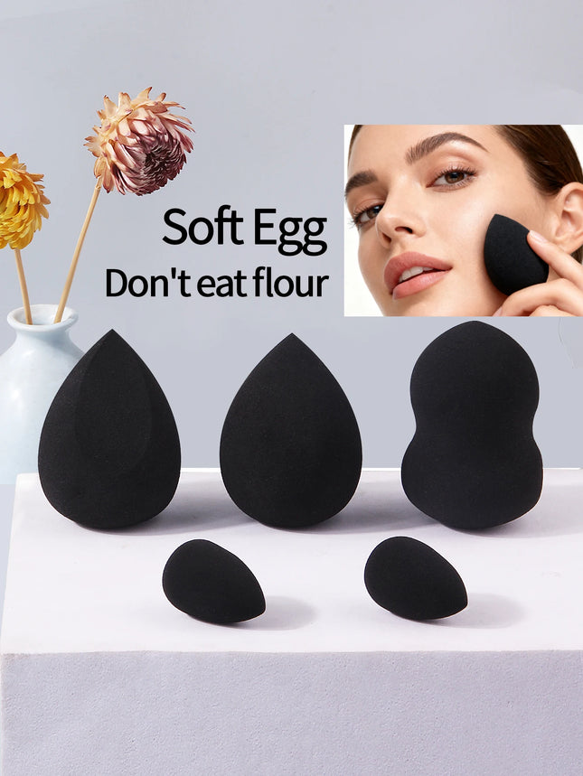 3/5PCS black makeup sponge powder puff set, a facial makeup tool that expands when exposed to water without powder sticking