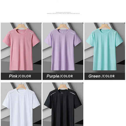 Women Reflective Running T-Shirt - High Elastic Breathable Quick-Dry Ice Silk Sport Top for Summer, Cool Short Sleeve Active Tee