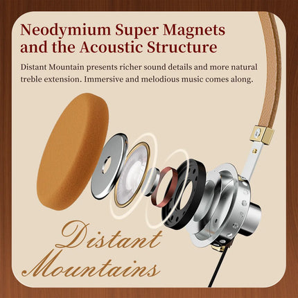 ROSESELSA Distant Mountain Retro On-Ear Wired Headphones Metallic Hi-Fi Earphones with Premium Sound