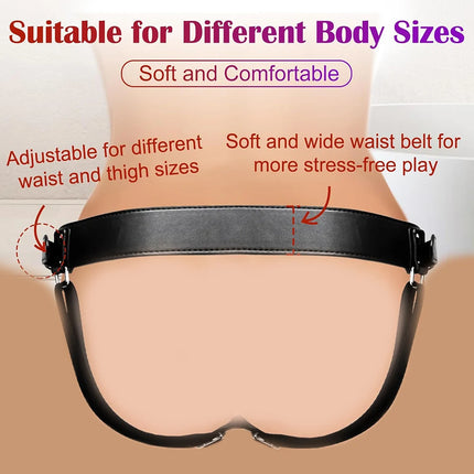 Strap On Dildo Harness Adjustable Waist and Thigh Soft Nylon Vegan Leather Belt with 2 Size Metal O-Rings for Lesbian Gay Couple