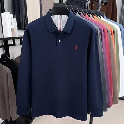 100% pure cotton autumn and winter men's fashion sports brand embroidered pony long-sleeved polo shirt business casual T-shirt