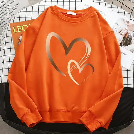 Fashion Love Heart Womens Solid Hoodies Basic Warm Fleece Sweatshirt Soft O-Neck Pullover Casual Female Clothes