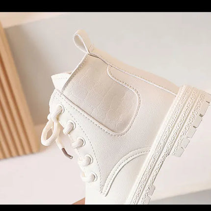 2024 Autumn New Children Ankle Boots for Girls White Fashion Leather Shoes Student Non Slip Short Boots Versatile Kids Shoes