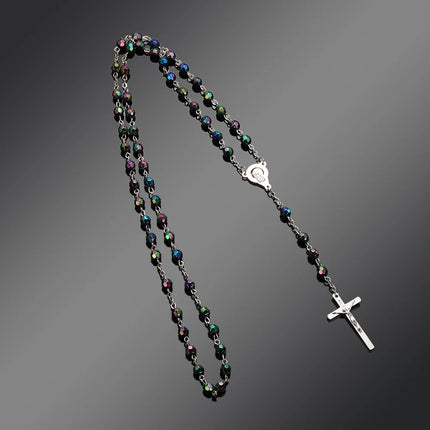 Fashion Vintage Cross Necklace Rosary Beads Chain Jesus Crucifix Virgin Mary Pendant Chain Jewelry Necklace