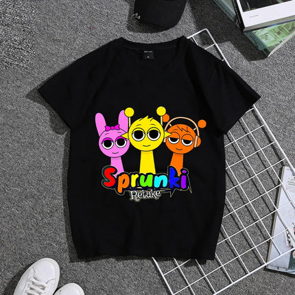 Sprunkiy Kids T-shirt Cotton Pinki Simon Game Role Cute Anime Print Tees Short Sleeved Kawaii Boy Girl Summer Clothes Party Gift