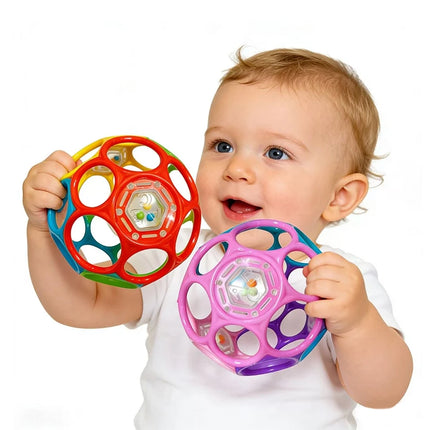 Baby Soft Rattle Ball, Sensory Grasping Toy with Sound, Easy Grip Hollow Ball Early Educational Development Toy for Toddlers