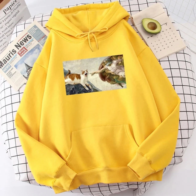 The Creation of Adam Printing 2025 Autumn and Winter Women Hoodies Fleece Casual Sweatshirt Fashion Loose Pullover Clothing