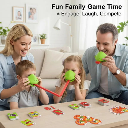 Funny Frog Mask Wagging Tongue Games Two/Four People Parent-child Interaction Frog Mask with Blow Tongue with Cards Desktop Game