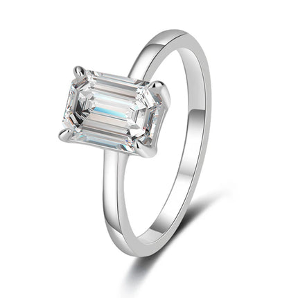 1CT 2CT 3CT Emerald/Radiant Cut Moissanite Engagement Ring Solitaire Lab Diamond 925 Silver 18K Gold Plated Wedding Band Jewelry